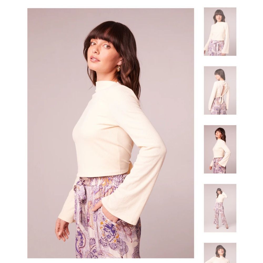 Band of The Free B.O.G Avril Cream Mock Neck Tie in Back Crop NWT